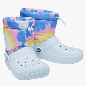 Crocs kid’s classic lined neon puff boot size m/4  w/6